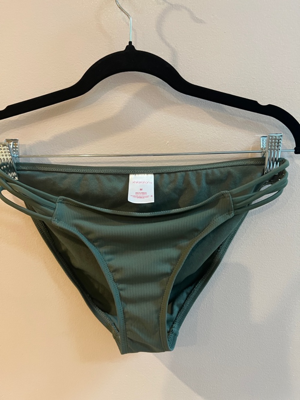 Xhilaration Ribbed Olive Green Bikini Bottoms with Triple Side Straps